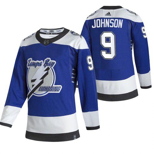 Men Tampa Bay Lightning #9 Johnson Blue NHL 2021 Reverse Retro jersey